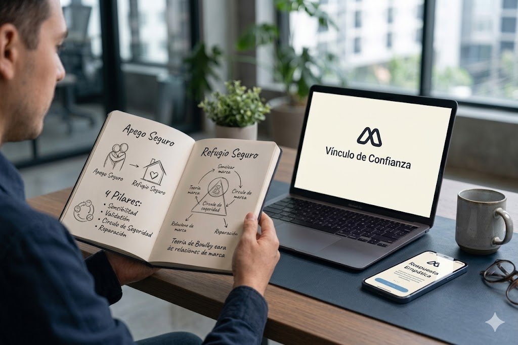 "Representación conceptual del Brand Attachment y la Teoría del Apego de John Bowlby aplicada al marketing estratégico por el equipo de Digital Mind Lab."